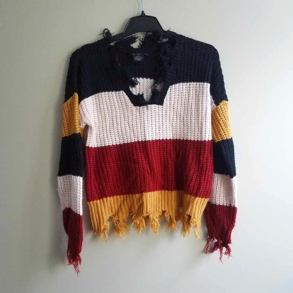 Runway Sm Fringe MultiColored Sweater, Winterwear, CUTE Low Cut Collar, Grunge!!